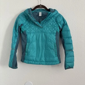 Ivivva Lululemon Girls Size 8 Teal Blue Quilted 1/4 Zip Pullover Hooded Jacket - Picture 1 of 4