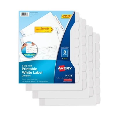 Divisores de etiqueta blanca imprimibles Avery Big Tab con fácil pelar, 8 pestañas, 4 juegos (... Foto 1 de 4