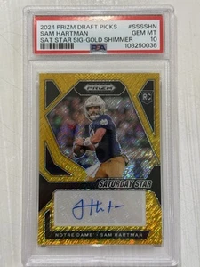 2024 Prizm Draft Pick SSSSHN Sam Hartman RC AU Sat Star Gold Shimmer Auto PSA 10 - Picture 1 of 2