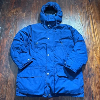 Chaqueta De Colección Eddie Bauer Para Hombre Parka Azul Mediana Años 90 Tareas Con Capucha Plumón de Ganso Foto 1 de 4