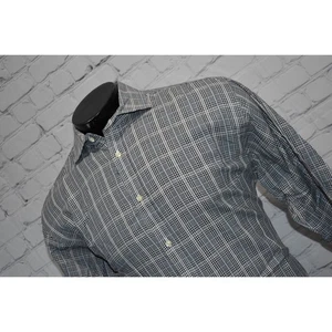 Thomas Dean Shirt Mens Size Large Dress Button Down Gray Blue Plaids - Picture 1 of 6