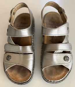 Finn Comfort Silver Taupe Sandals Women Sz 38 Shoes Leather Adjustable - Picture 1 of 8