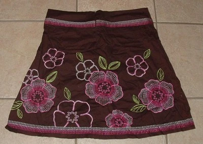 Dark Brown Jr Sz 11 Casual or Dress Embroidered Cotton A-Line Skirt HEARTSOUL - Image 1 of 4