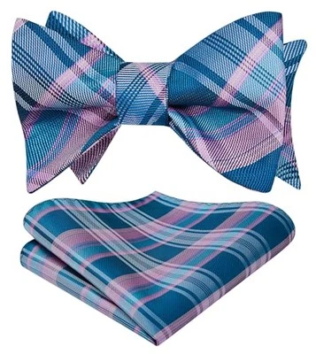 Bow Ties for Men Check Plaid Self Tie Bow Tie and One Size D-01 Pink/Aqua - Image 1 of 4