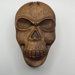 Fair Trade Hand Carved Wooden Wood Skull Japanese Style Secret 3D Puzzle Box - Picture 1 of 5