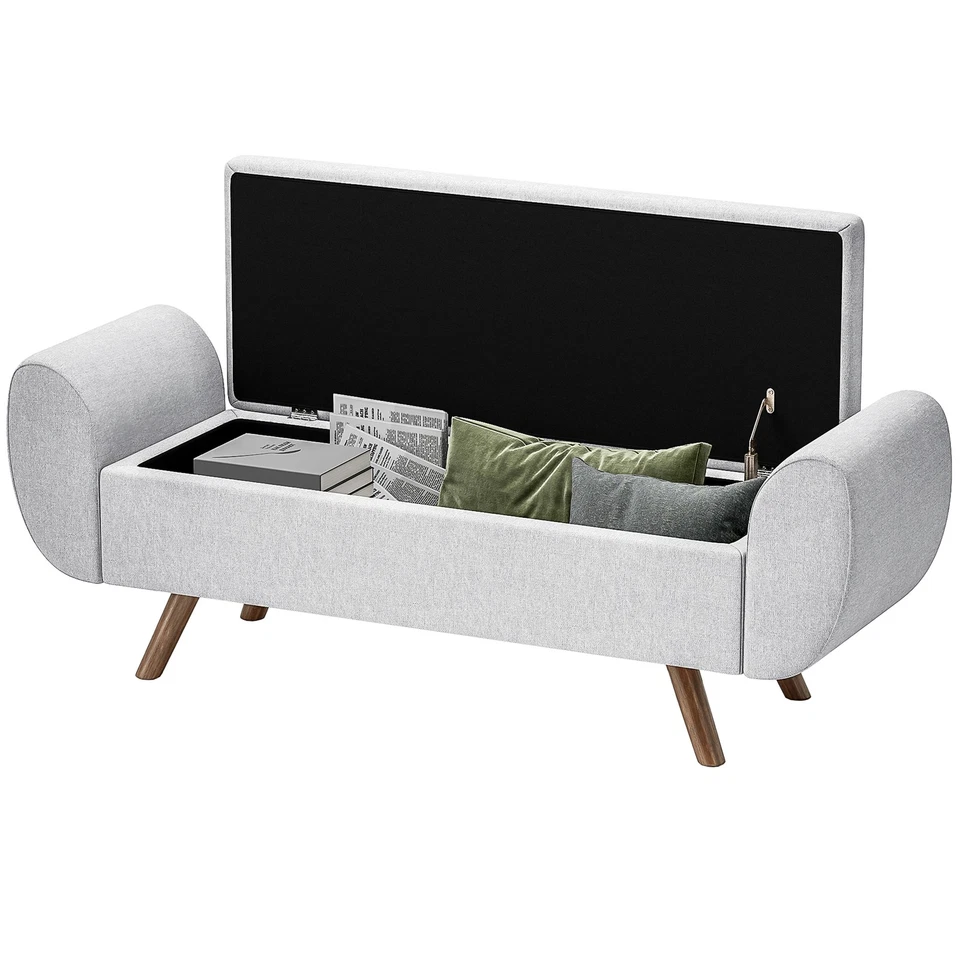 HOMCOM Panca Contenitore Fondoletto con Braccioli in Tessuto 132x42x50 cm Grigio - Immagine 1 di 4