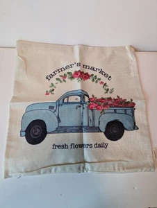 Pillow Cover Fahrendom Woven Fabric Farmers Market Truck Flowers Zip Closure New - Picture 1 of 7