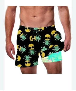 Herren Schnelltrocknende Badehose mit Kompressionsfutter Schrittlänge Taschen Ananas Medium - Bild 1 von 9