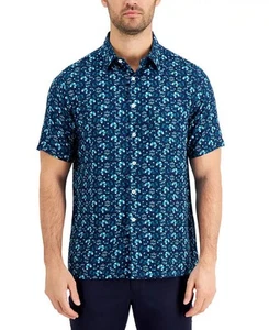 Tasso Elba Men's Silk Blend Cellula Tile Printed Shirt in Blue Combo-Small - Picture 1 of 4