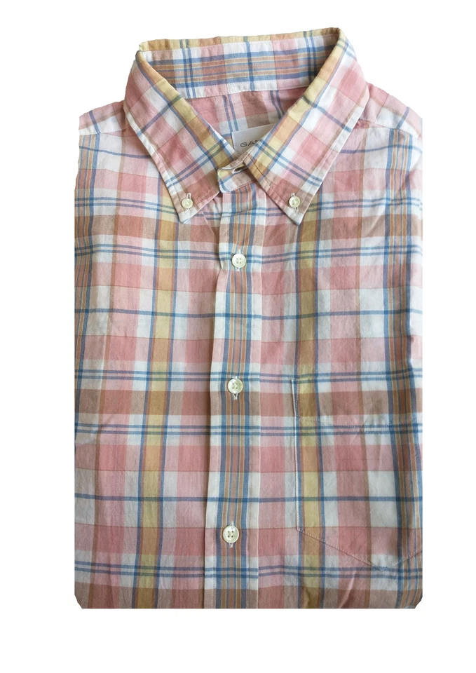 GANT RUGGER Hombre Naranja Puesta de Sol Madras Veggie Check LFBD 341159 Talla M Nuevo con Etiquetas Foto 1 de 1