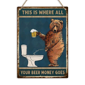 Beer Money Funny Toilet Metal Sign Bathroom WC Wall Decor Plaque Restroom Art - Picture 1 of 18