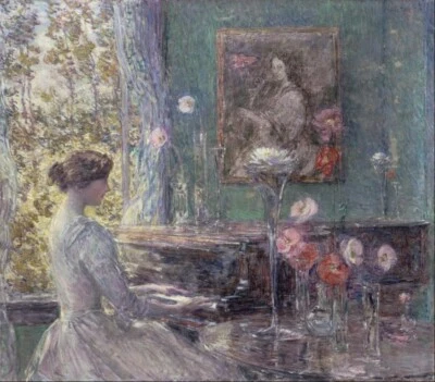 Improvisation by Childe Hassam 1899 – Impressionist Piano Interior Scene Print - Image 1 of 2