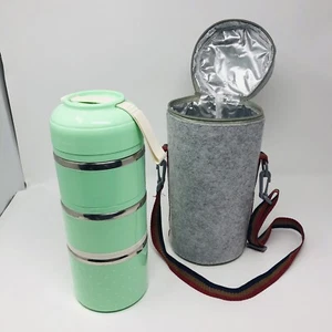 CAJA DE ALMUERZO BENTO frasco de acero inoxidable de varios niveles con bolsa de transporte aislada 12" - Imagen 1 de 12