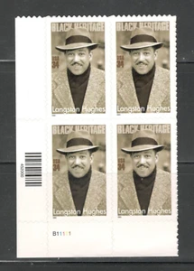 Sc # 3557 ~ Plate # Block ~ 34 cent Black Heritage Series, Langston Hughes - Picture 1 of 1