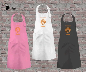 KÜCHENSCHÜRZE WEISS SCHWARZ ROSA KIND PERSONALISIERT MIT NAMEN MASTERCHEF - Bild 1 von 4