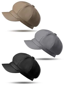 3 Pcs Women Newsboy Hats PU Leather Visor Beret Cabbie Hat 8 Panel Vintage Wo... - Picture 1 of 7