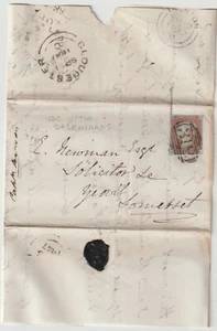 1847 =312= GLOUCESTER NUMERAL Nr 4 MARGIN 1d UDC UPTON ST LEONARDS TO YEOVIL SOM - Picture 1 of 3