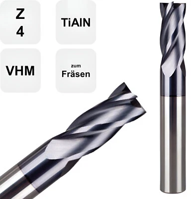 GEFRABO VHM Fräser, Schaftfräser, Bohrnutenfräser Ø 1 bis 16 mm, TiAlN, Z=4, Stahlfräser