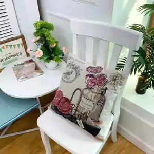 Last@Euro Style Oil Painting Rose Flower Vase Cotton Linen Beige Cushion Cover B - Picture 1 of 7