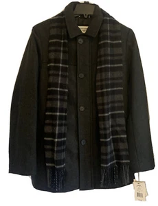 Dockers Men’s Wool Blend Walking Coat W/ Scarf Black Size S NWT Retails $180 - Picture 1 of 11
