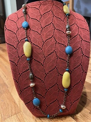 Collar Premier Designs NUEVO CON ETIQUETAS BUENOS AIRES Western Amarillo y Azul Cuentas en Latón Foto 1 de 4