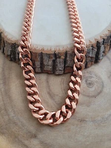 Pure Solid Copper Cuban Chain Necklace Curb Link Rider Arthritis 24" Necklace - Picture 1 of 3