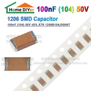 New Genuine 1206 SMD Capacitor 100nF (104) 50V ±5% X7R 1206B104J500NT - Picture 1 of 14