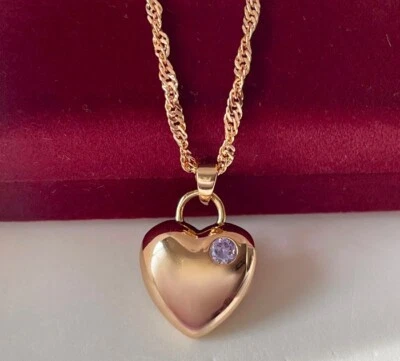 Halskette Herz Medallion Anhänger Zirkonia Lila Rolled RG Rosegold 18K vergoldet - Bild 1 von 4