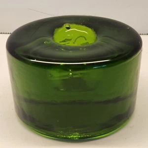 MCM Blenko Glass Taper Candle Holder Emerald Green Round Puck Art Glass - Picture 1 of 5