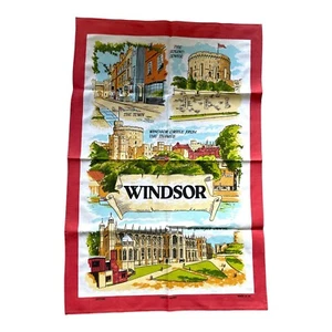 Vintage Pure Cotton Linen Tea Towel Historic London & Windsor England Souvenir - Imagen 1 de 8