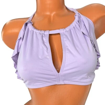 Top de natación con volantes Carmen Marc Valvo para mujer lavanda lazo trasero ojo de cerradura halter talla M Foto 1 de 4