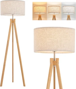 Nordic Wood Tripod Floor Lamp, Modern Reading Standing Lamp for Living Room 3 Co - Picture 1 of 7