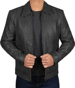 Chaqueta de invierno negra genuina para hombres Chaqueta de carreras de motocicleta elegante informal de piel de cordero - Imagen 1 de 4