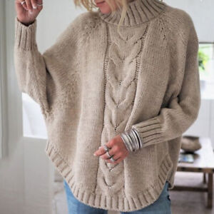 Women Sweater Batwing Outdoor Top Warm Cape Cardigan Poncho Coat Turtleneck Knit
