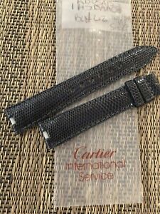 Cartier Watch Strap Lizard Leather Thin Shiny Black Dark Gray 16 x 14 (4mm Cut)