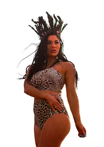Clásico Leopardo Guepardo Animal Estampado Bandeau Top Bikni Parte Inferior Co-ord Traje de Baño - Imagen 1 de 2