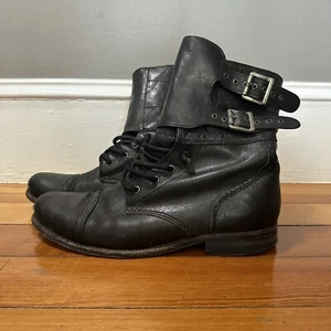 Men's Allsaints Spitalfields Tall Black Leather Combat Boots Size 43 US 10 - Picture 1 of 8