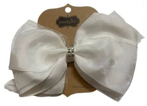 Mud Pie White Organza and Grosgrain Bow 4" x 7" - Picture 1 of 1