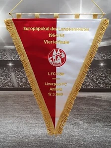 1. WIMPEL FC Köln - Liverpool FC Europapokal 1965 bestickt 48 cm x 36 cm - Bild 1 von 5