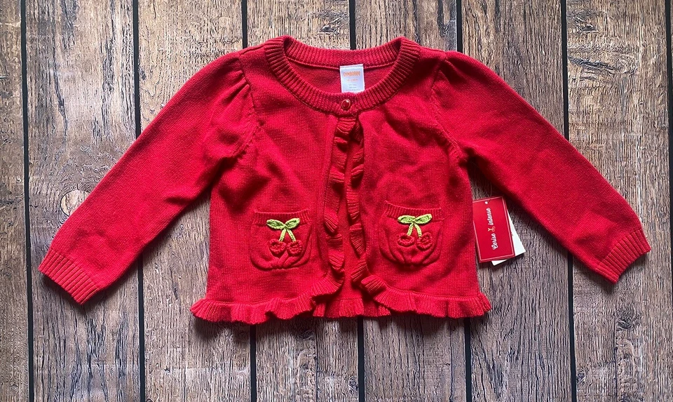 Suéter cardigã de malha bordado cereja vermelha gymboree menina 18-24 meses - Imagem 1 de 1
