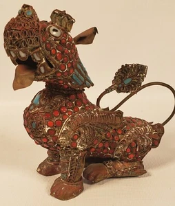 Foo Dog Intricate Pierced Metal Asian Incense? Holder Enamel Moveable Head  A58 - Bild 1 von 15