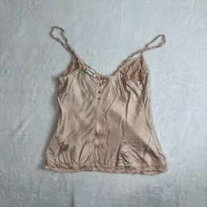 Y2K Felina Tan Lace Trim Grunge Spaghetti Straps V Neck Cami Top Womens Medium - Picture 1 of 8