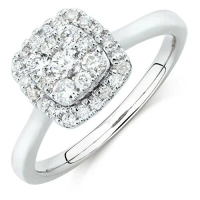 0.75Ct 14k White Gold Plated Cluster Simulated Diamond Cushion Engagement Ring - Image 1 of 3