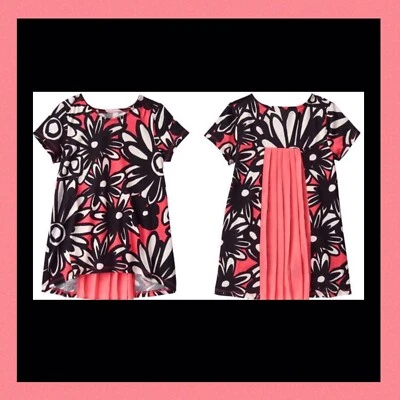 NWT 5 Gymboree “KITTY IN PINK” Floral HIGH/LOW Pleats Back SHIRT TOP Coral Black - Image 1 of 2