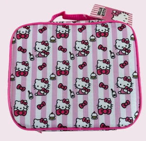 Sanrio Hello Kitty Lunch BOX Lunch Bag Snack Tote Girls Insulated Pink Stripes - Picture 1 of 5