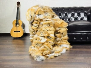 Luxuriöse echte Fuchsfell Überwurfdecke Gold - handgefertigte Wärme für Ihr Zuhause - Bild 1 von 11