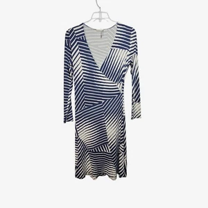 CLASSIQUES ENTIER Damen Kleid Faux Wickeloptik blau elfenbein Seide Viskose bedruckt Größe M - Bild 1 von 9