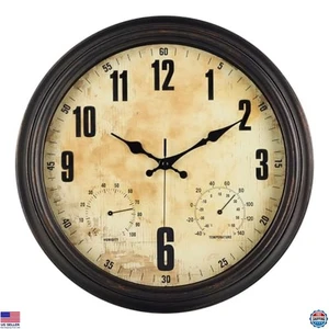 16" wasserdichte Wanduhr mit Temperatur, Hygrometer - leise batteriebetrieben - Bild 1 von 6