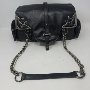 Y2K Gothic Fetisch Biker Handtasche schwarz Kunstleder Kettenriemen Emo Punk Bag - Bild 1 von 21