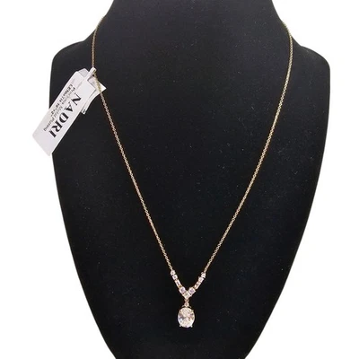 Nadri Gold Tone Necklace with Cubic Zirconia Stone Pendant Jewelry - Image 1 of 4